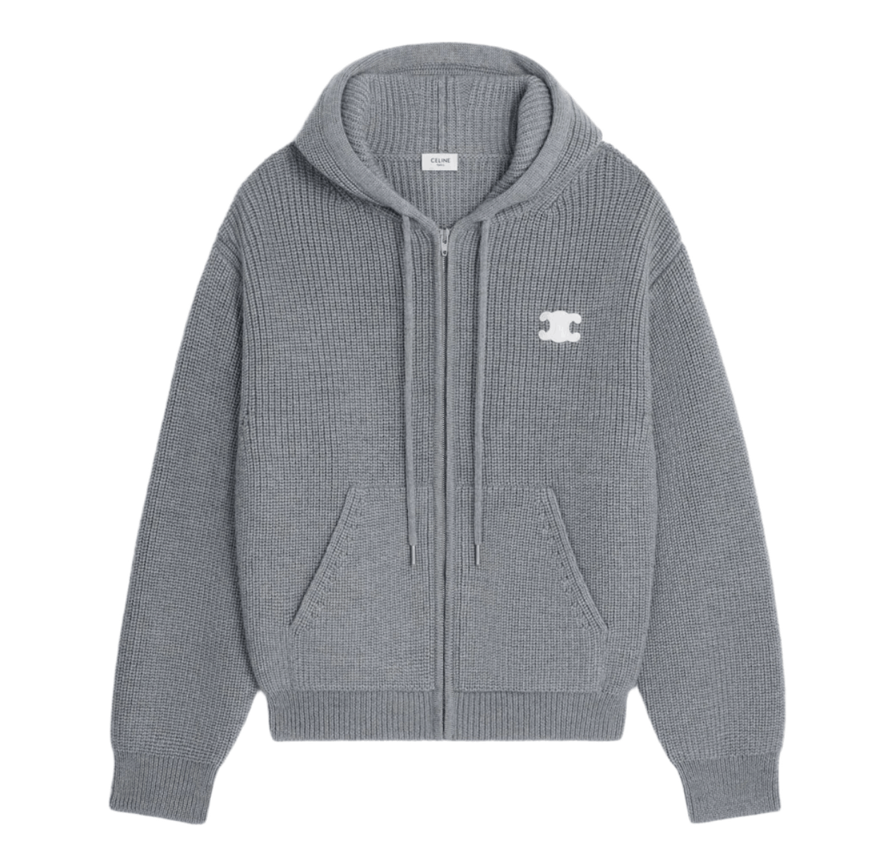 Celine Lana Con Cappuccio Cardigan Grigio Medio