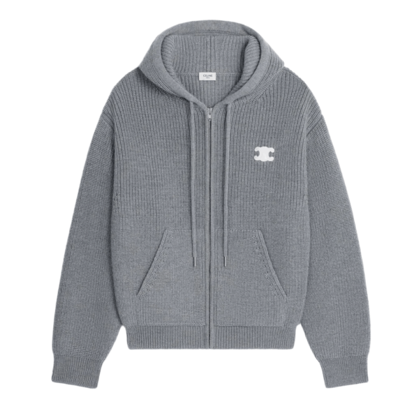 Celine Lana Con Cappuccio Cardigan Grigio Medio