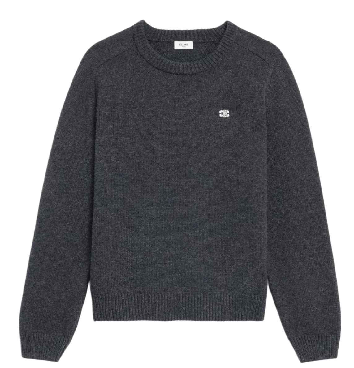 Celine Wool Cashmere Triomphe Crewneck Sweater Anthracite