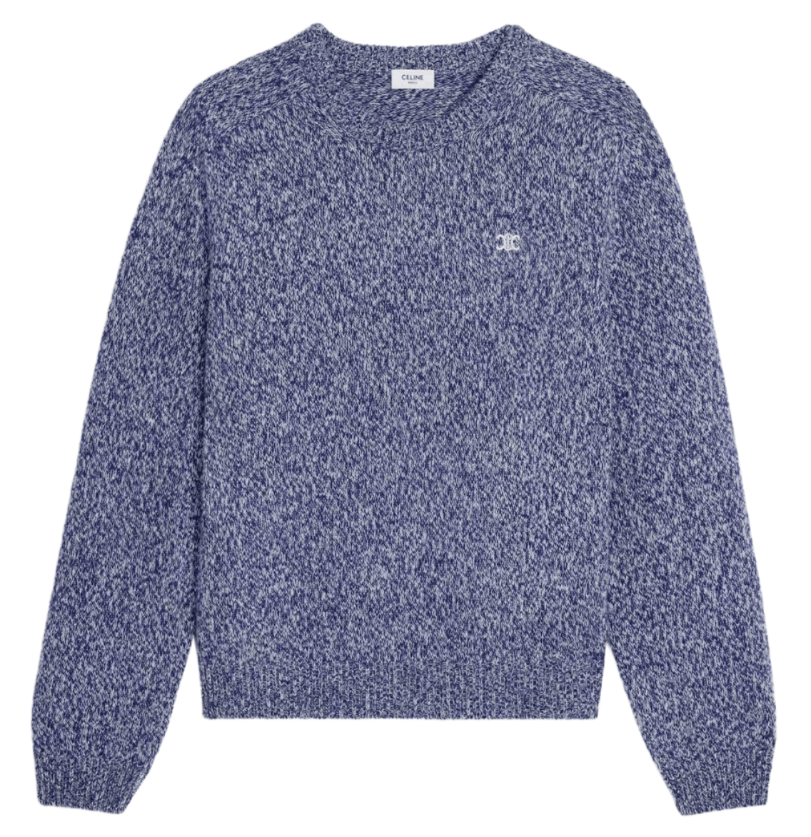 Celine Wool Cashmere Triomphe Crewneck Sweater Blue White