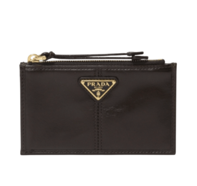 Prada Dark Brown Calf Leather Zip Card Holder 