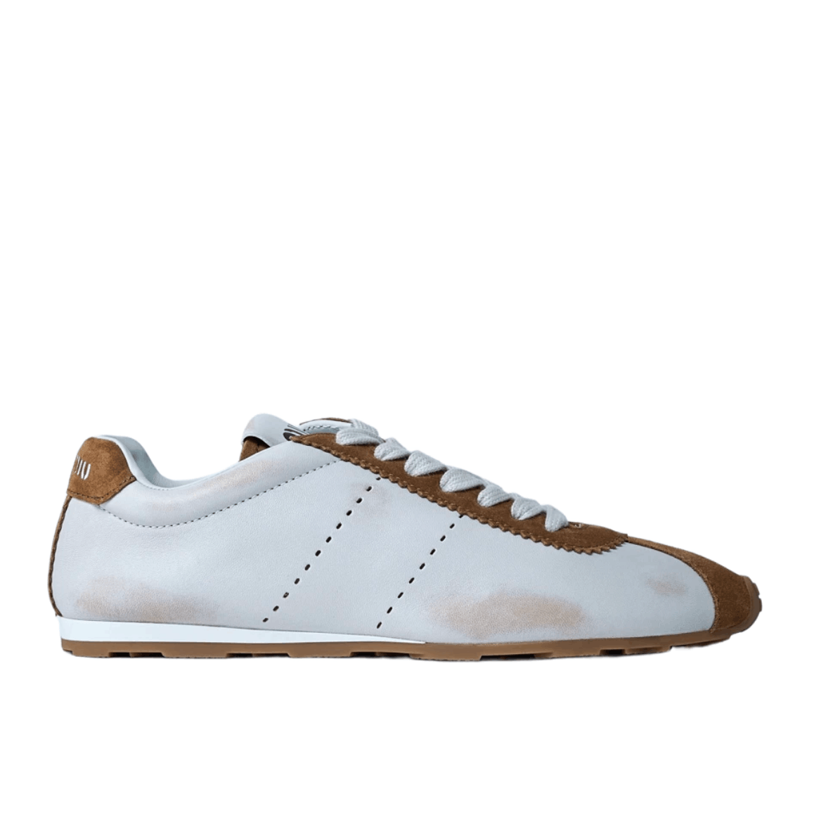 (W) Miu Miu Plume Nappa Leather Suede Sneakers White Cinnamon