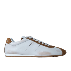 (W) Miu Miu Plume Nappa Leather Suede Sneakers White Cinnamon
