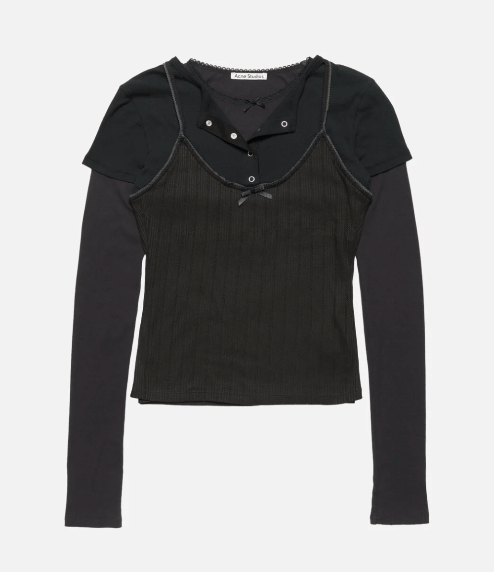 Layered jersey shirt with bow - Black