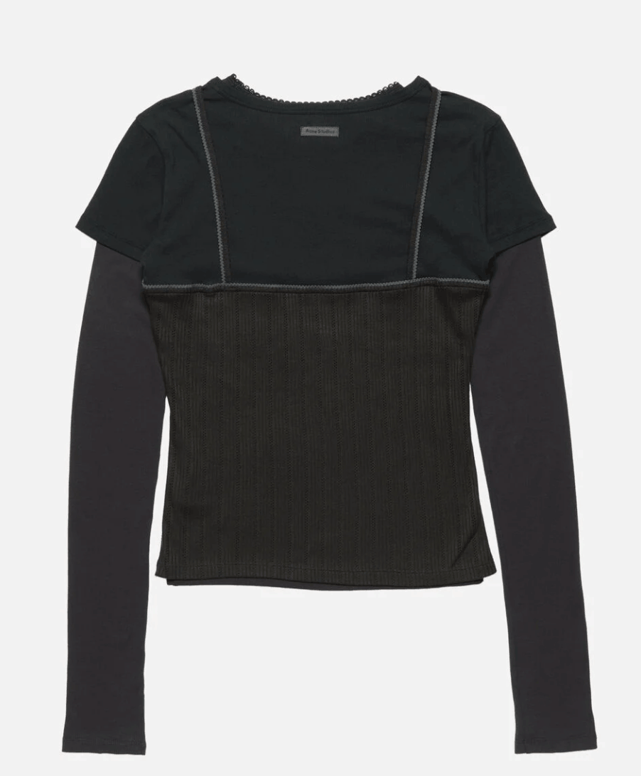 Layered jersey shirt with bow - Black