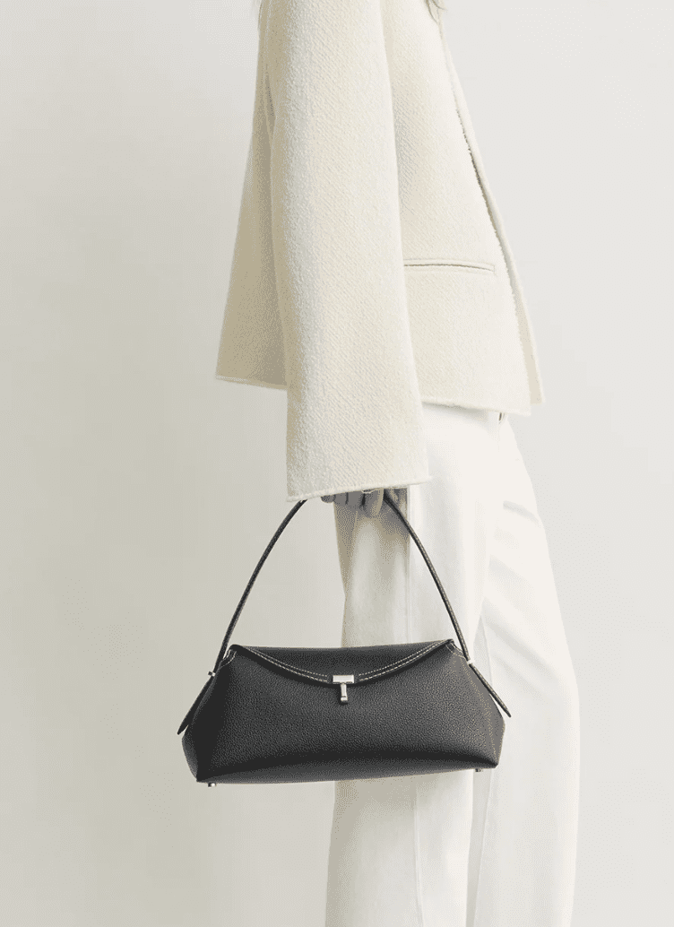 TOTEME T-Lock Grained-Leather Shoulder Bag in Black.