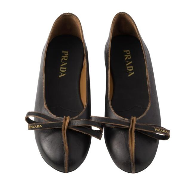 Antiqued leather ballerinas - Black/Tan