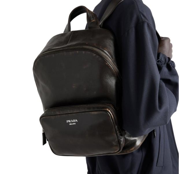 Distressed nappa leather backpack - Dark Brown