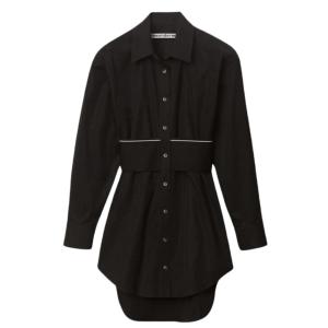 (W) Alexander Wang Logo Elastic Dress in Cotton Poplin Black