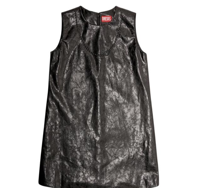 (W) Diesel D-Ares Coated Mini Dress with Embossed Oval D Black