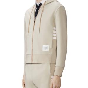 Thom Browne Loopback Jersey 4-Bar Zip Up Hoodie Beige