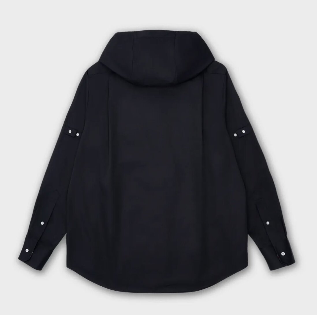 Hooded Straight Fit L/S Shirt With Rwb Cuff Detail And Front Placket And Self Armband In Poly Cotton 
