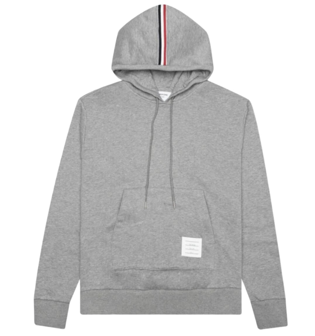 Thom Browne Classic Loopback Center Back RWB Stripe Hoodie Pullover Light Grey