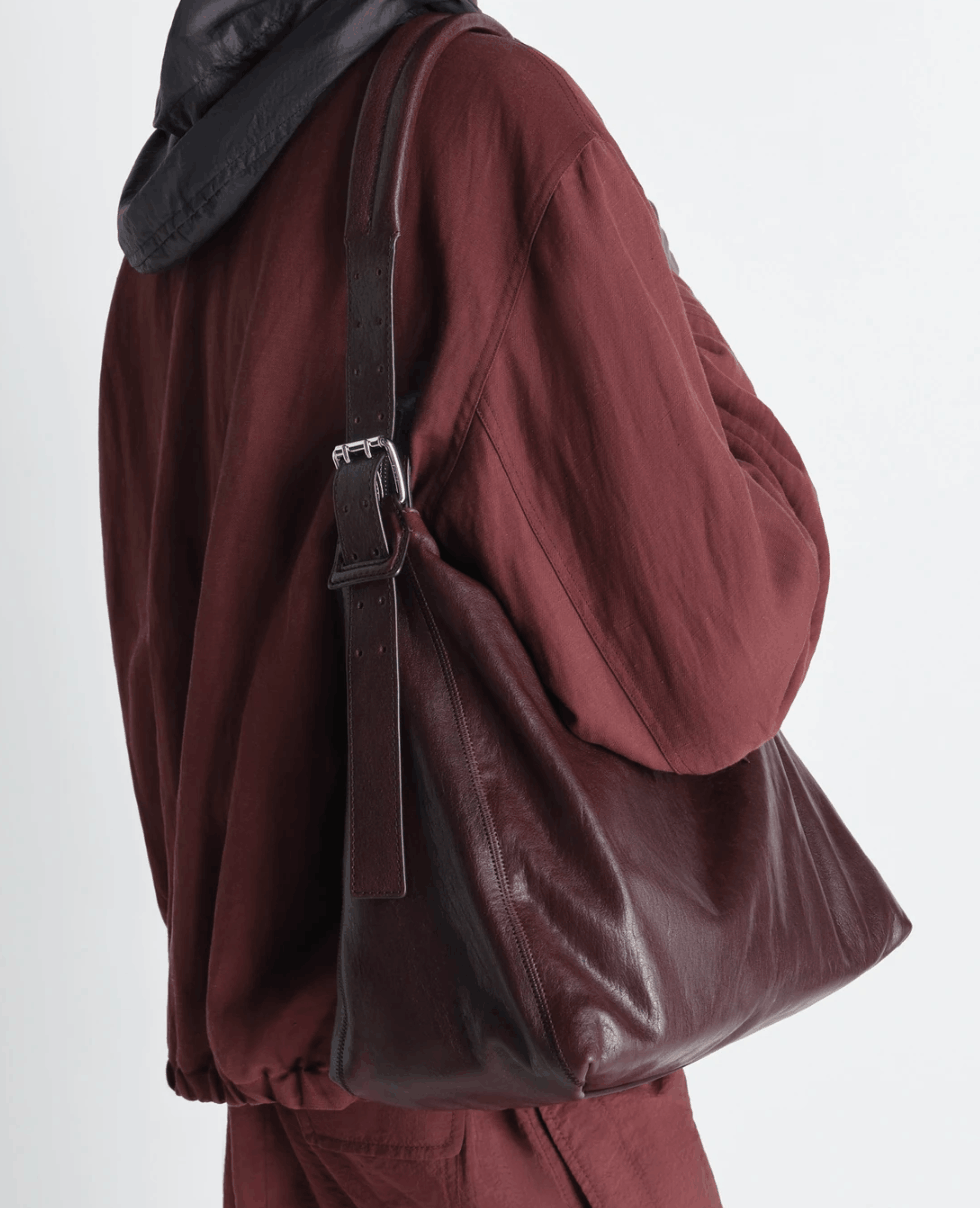 SMALL BELTED HOBO BAG - Paper Lux Leather - Chianti
