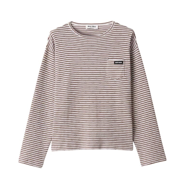 Cotton, cashmere and silk crew-neck knit sweater - White/Cocoa Brown