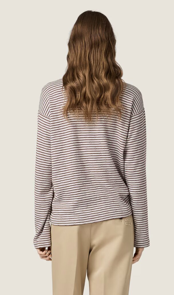 Cotton, cashmere and silk crew-neck knit sweater - White/Cocoa Brown