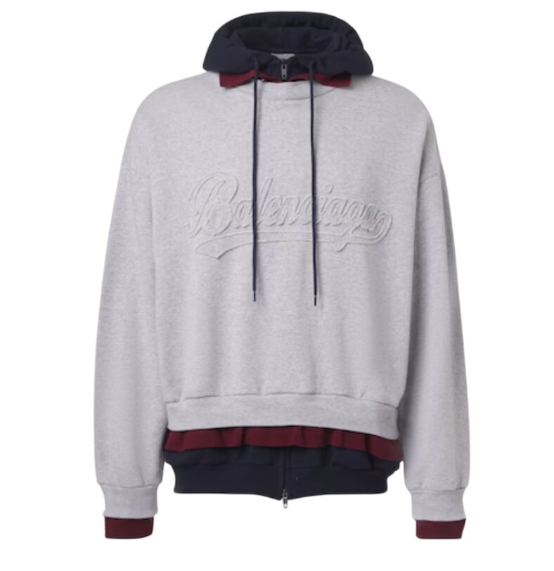 Logo layered cotton jersey hoodie in grey 