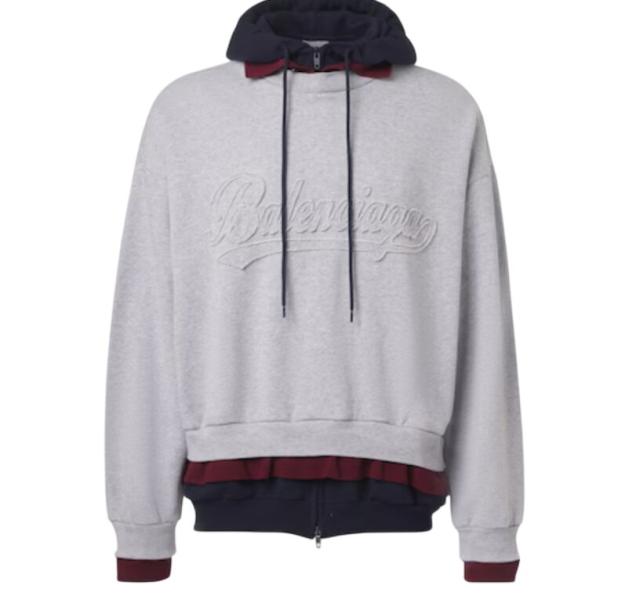 Logo layered cotton jersey hoodie in grey 