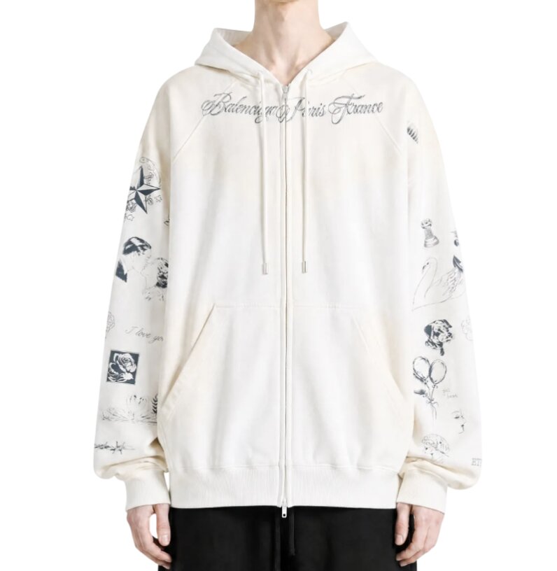Classic Ink Zip-up Hoodie in White