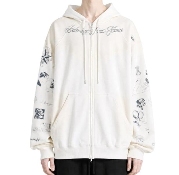 Classic Ink Zip-up Hoodie in White