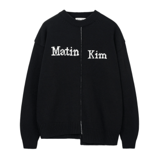 Matin Kim Asymmetric Logo Knit Pullover In Black