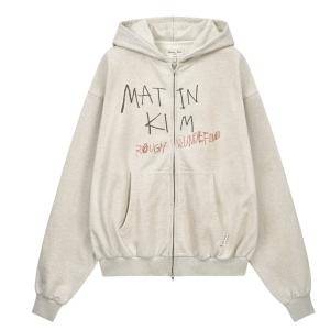 Matin Kim Vintage Washed Graffiti Hoody Zip Up In Beige