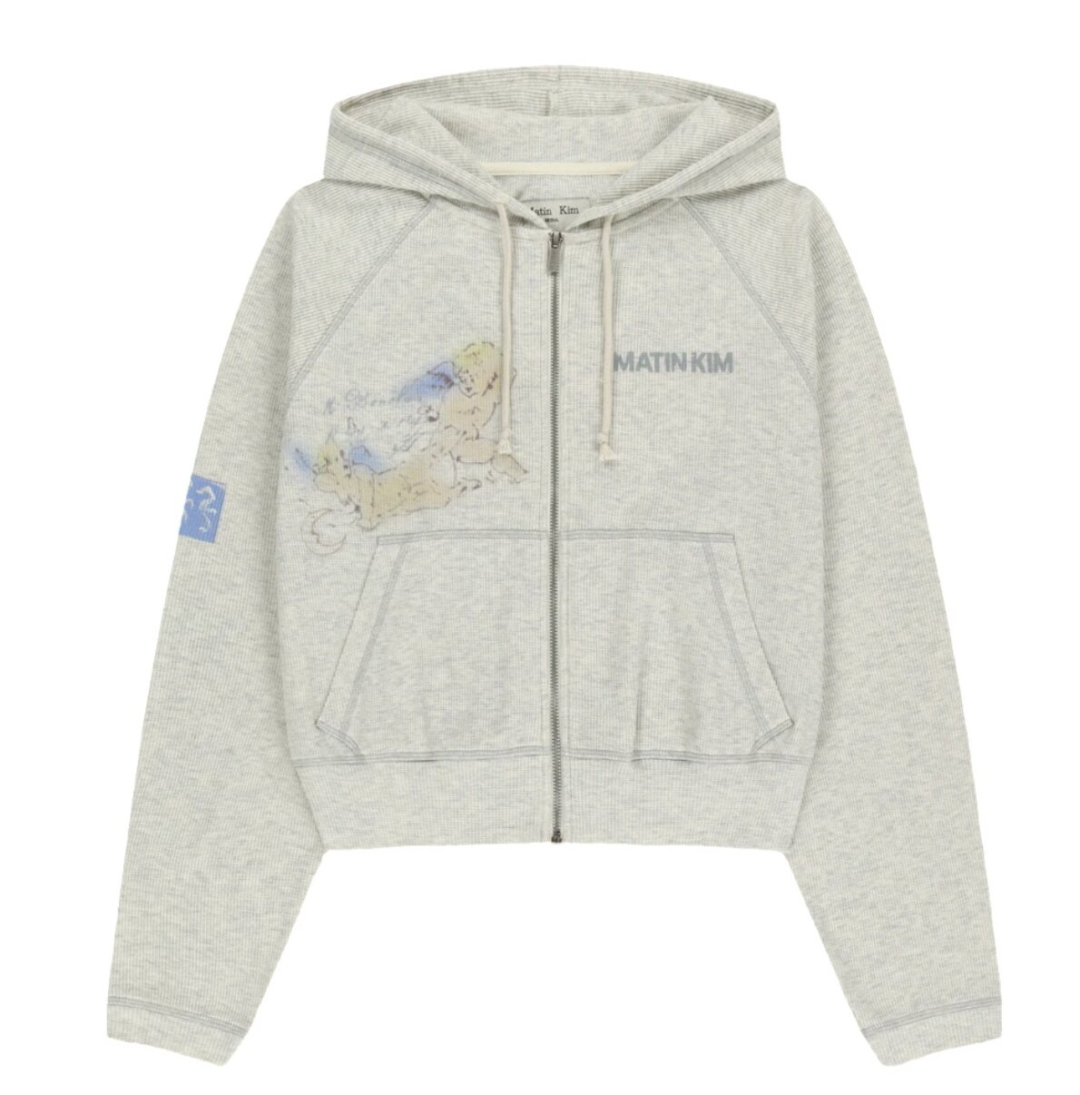 (W) Matin Kim Sketch Graffiti Waffle Hoody Zip Up In Light Beige