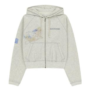 (W) Matin Kim Sketch Graffiti Waffle Hoody Zip Up In Light Beige