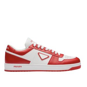 Prada Downtown Leather Sneakers White Lacquer Red