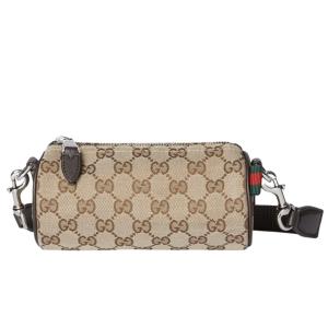 Gucci GG Canvas Mini Boston Bag Beige Dark Brown