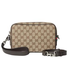Gucci GG Canvas Small Crossbody Bag Beige Dark Brown
