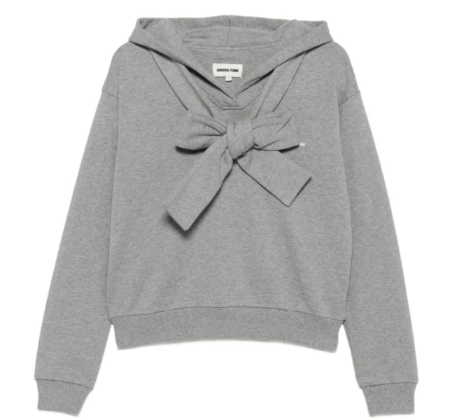ShuShu/Tong Bow-Detail Logo-Print Hoodie in Gray 