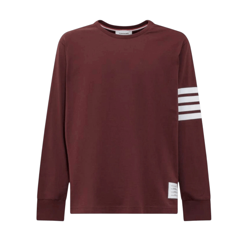 Thom Browne 4-Bar Long Sleeve Rugby T-Shirt Dark Red