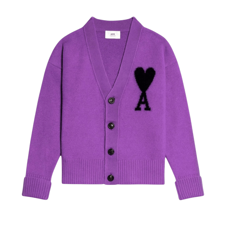 AMI de Coeur Oversize Intarsia Cardigan Purple Black