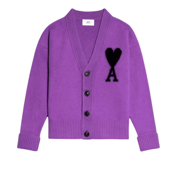 AMI de Coeur Oversize Intarsia Cardigan Purple Black