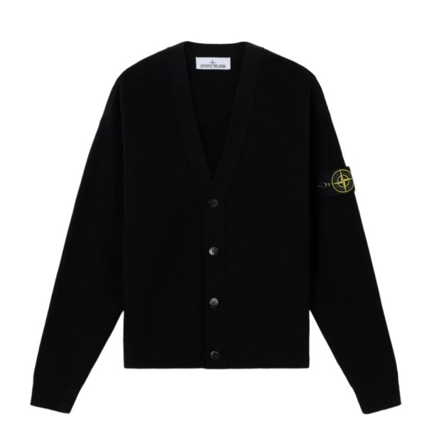 Stone Island 5100009 Ribbed Soft Organic Cotton V-Neck Cardigan Black - 26SS