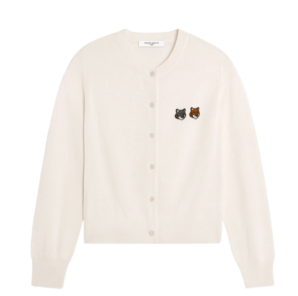 (W) Maison Kitsune Double Bold Fox Head Patch Regular Cardigan Latte