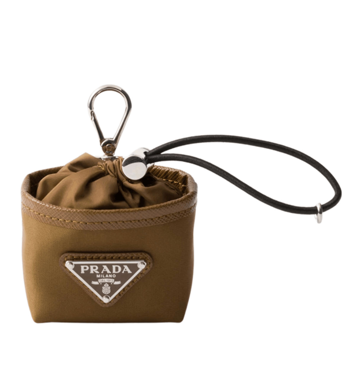 Prada Re-Nylon Mini Pouch Bag Charm Cork Beige