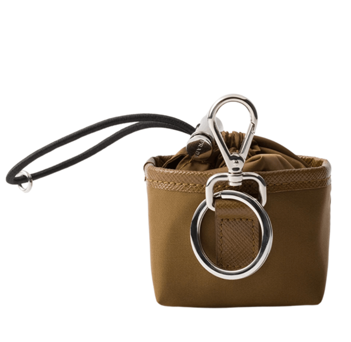 Prada Re-Nylon Mini Pouch Bag Charm Cork Beige