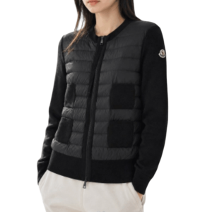 Black Padded Wool Zip-Up Cardigan 