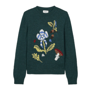 Alpaca and wool-blend yarn sweater, dark green 