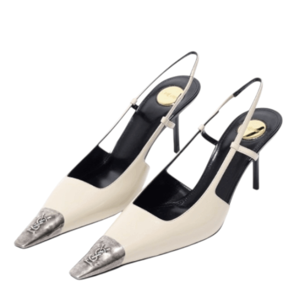 JEANNE slingback pumps in smooth leather in White  