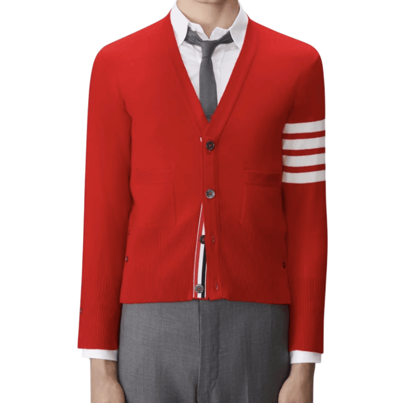 CLASSIC CASHMERE 4-BAR V-NECK CARDIGAN RED