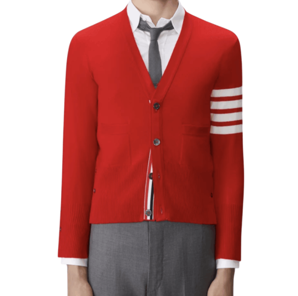 CLASSIC CASHMERE 4-BAR V-NECK CARDIGAN RED