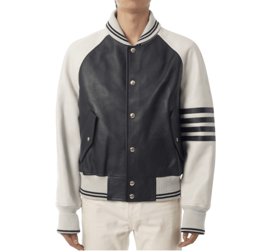 LEATHER 4-BAR OVERSIZED BLOUSON JACKET