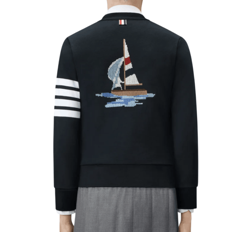 LOOPBACK 4-BAR BOAT EMBROIDERY CARDIGAN NAVY