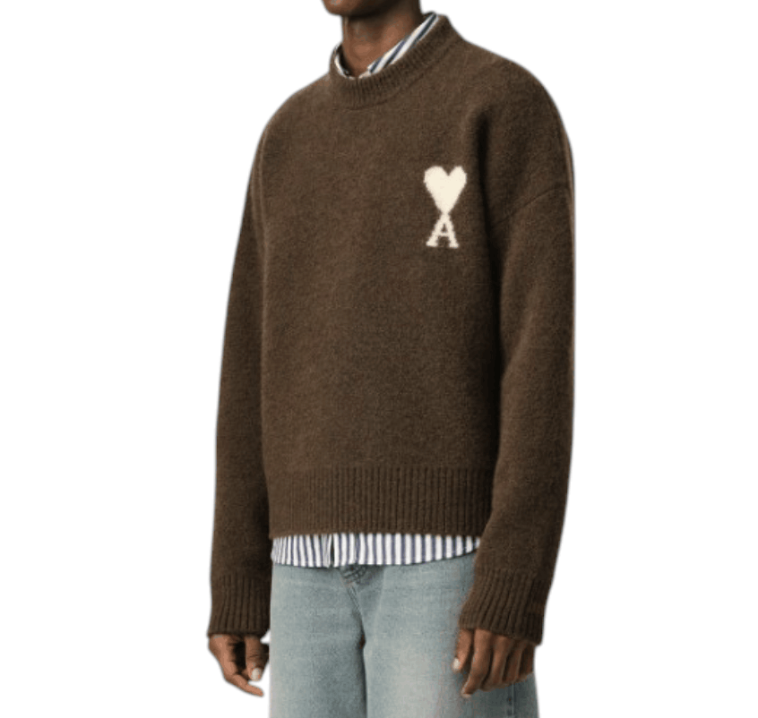Brown crewneck alpaca sweater with Ami de Coeur