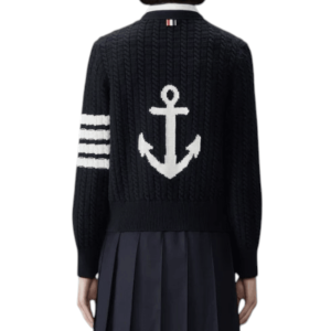 Merino Wool 4-Bar Anchor Intarsia Cardigan 