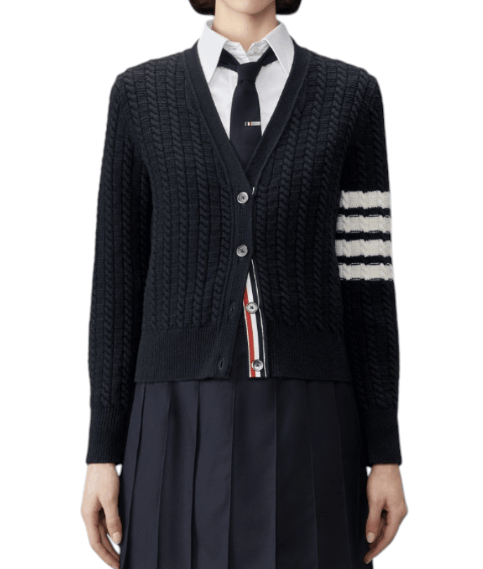 Merino Wool 4-Bar Anchor Intarsia Cardigan 