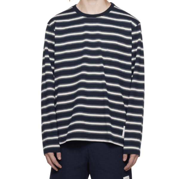 Thom Browne Stripe Jersey Oversized Long Sleeve Tee Navy